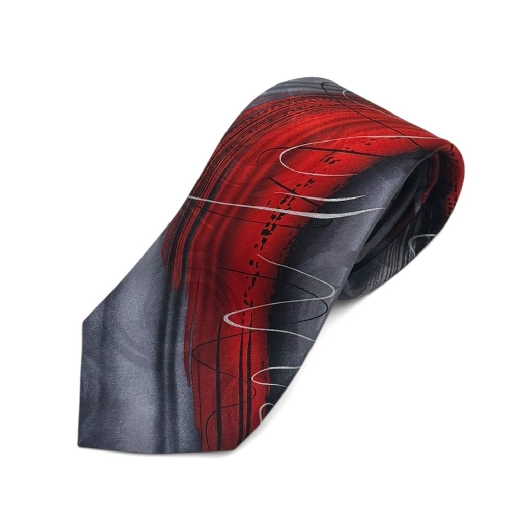 J Garcia Jerry Garcia Wetlands II Collection 60 Silk Tie Red Black Gray‎ Necktie